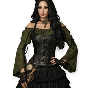 Steampunk Corset With Buckles Black Faux Leather XL